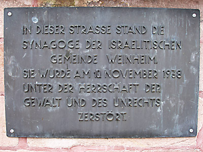 Gedenktafel für die zerstörte Synagoge