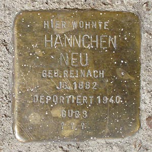 Stolperstein  Hannchen Neu / verw. Lehmann, geb. Reinach
