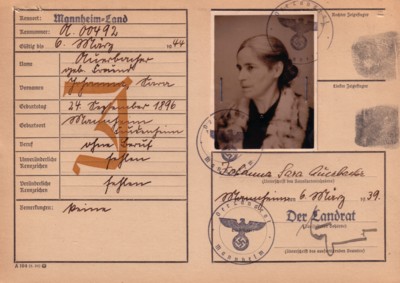 Volkskarteikarte  Johanna/Hanna Auerbacher, geb. Freund