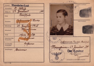Volkskarteikarte  Johanna Katz, geb. Kassel